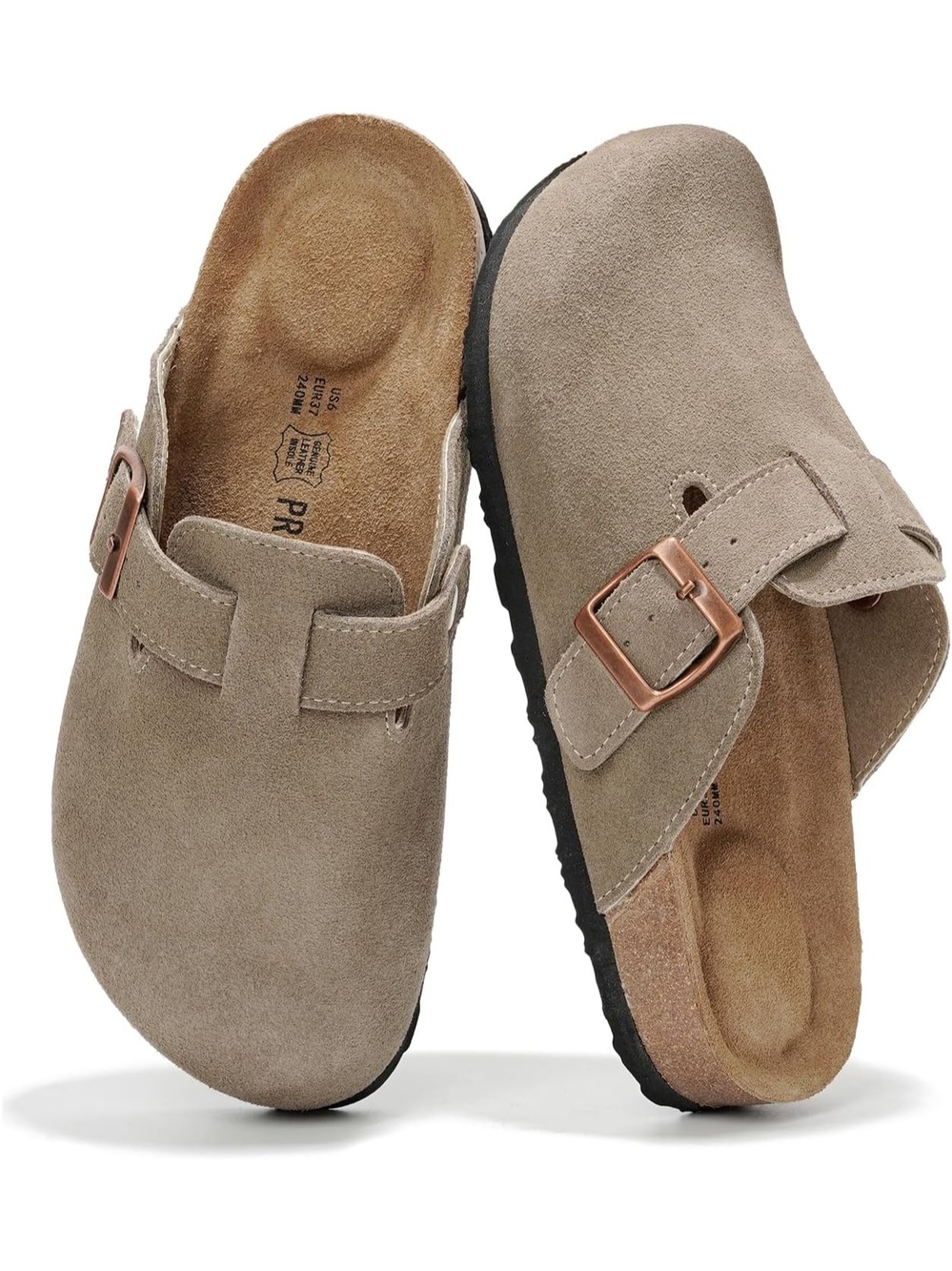 Women's Taupe Suede Closed Toe Flat Slip On Benton Footbed Casual Mules Clog